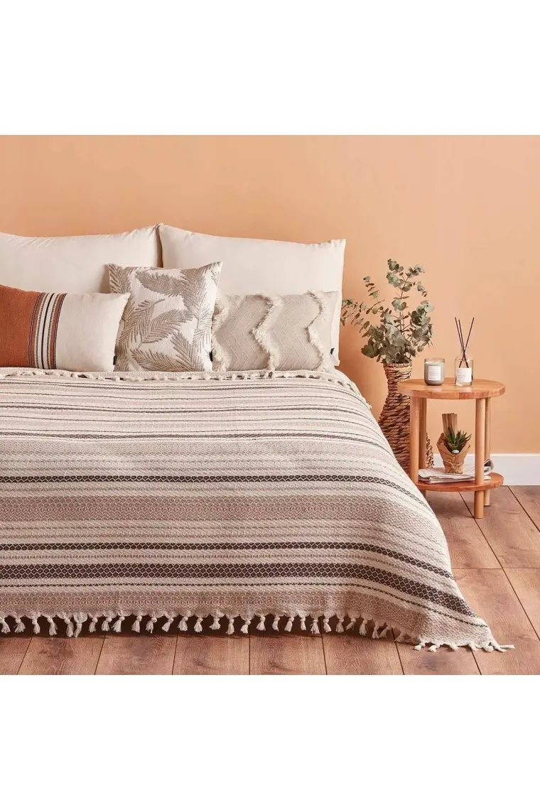 Bella Maison Linea Pamuklu Tek Kişilik Yatak Örtüsü Bej (160x220 cm)