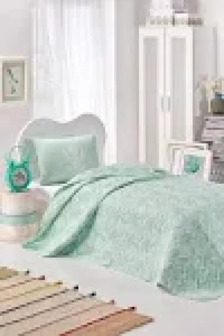 Enlora Home Kapitone Yatak Örtüsü Seti Tek Kişilik Pure SuYeşili