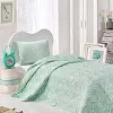 Enlora Home Kapitone Yatak Örtüsü Seti Tek Kişilik Pure SuYeşili