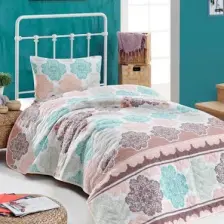Enlora Home Kapitone Yatak Örtüsü Seti Tek Kişilik Andalucia Turkuaz