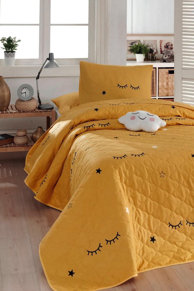 Eponj Home Kapitone Yatak Örtüsü Seti Tek Kişilik Dide Sarı 160X220CM