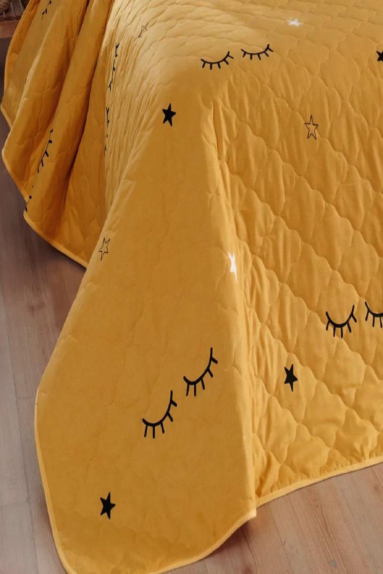 Eponj Home Kapitone Yatak Örtüsü Seti Tek Kişilik Dide Sarı 160X220CM
