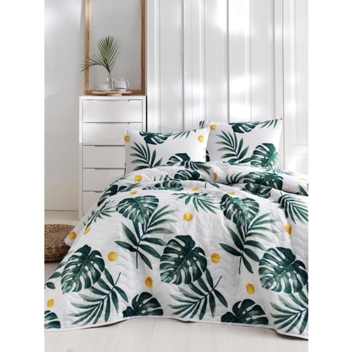Eponj Home Kapitone Yatak Örtüsü Seti Tek Kişilik Monstera yeşil