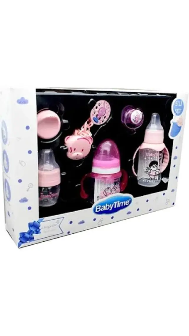 BabyTime Baby Time 5\'li Pembe  Biberon ve Emzik Seti