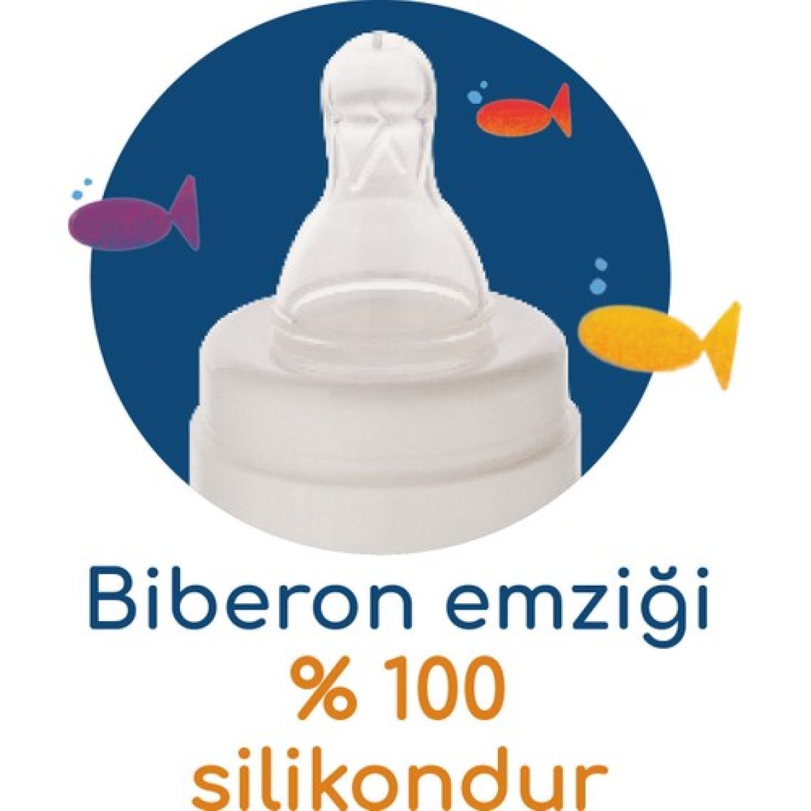 Bebedor Silikon Emzikli  PP Desenli Kulplu Biberon 150 Ml - 6/18 Ay