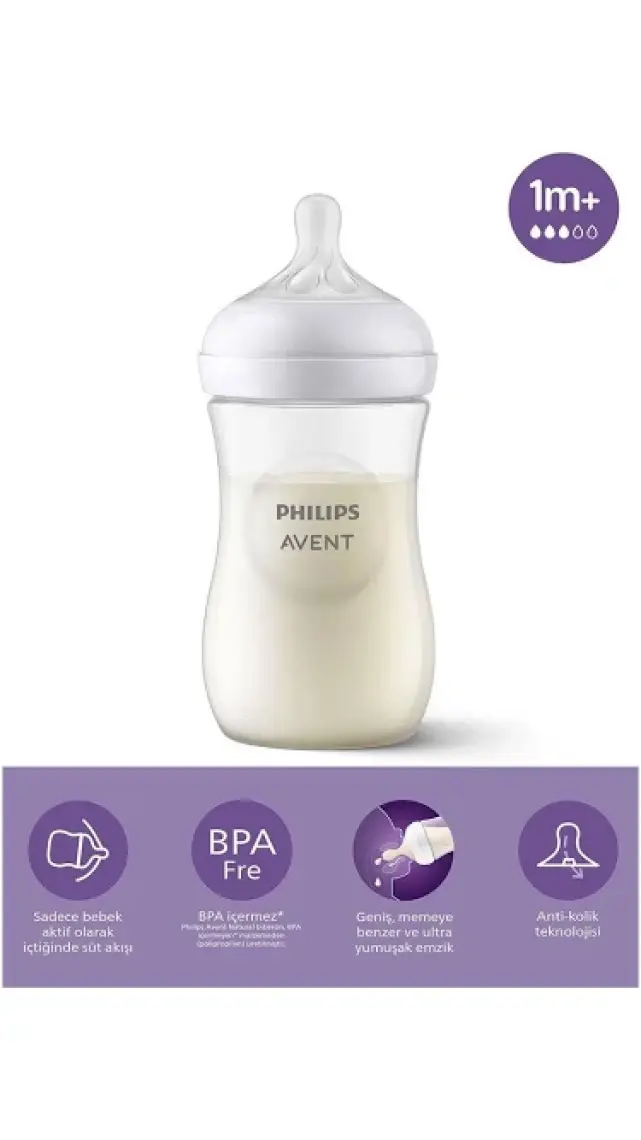 Philips Avent Natural Response PP Biberon 1 Ay+ 260 ml, Tepkili Biberon Emziği SCY903/01