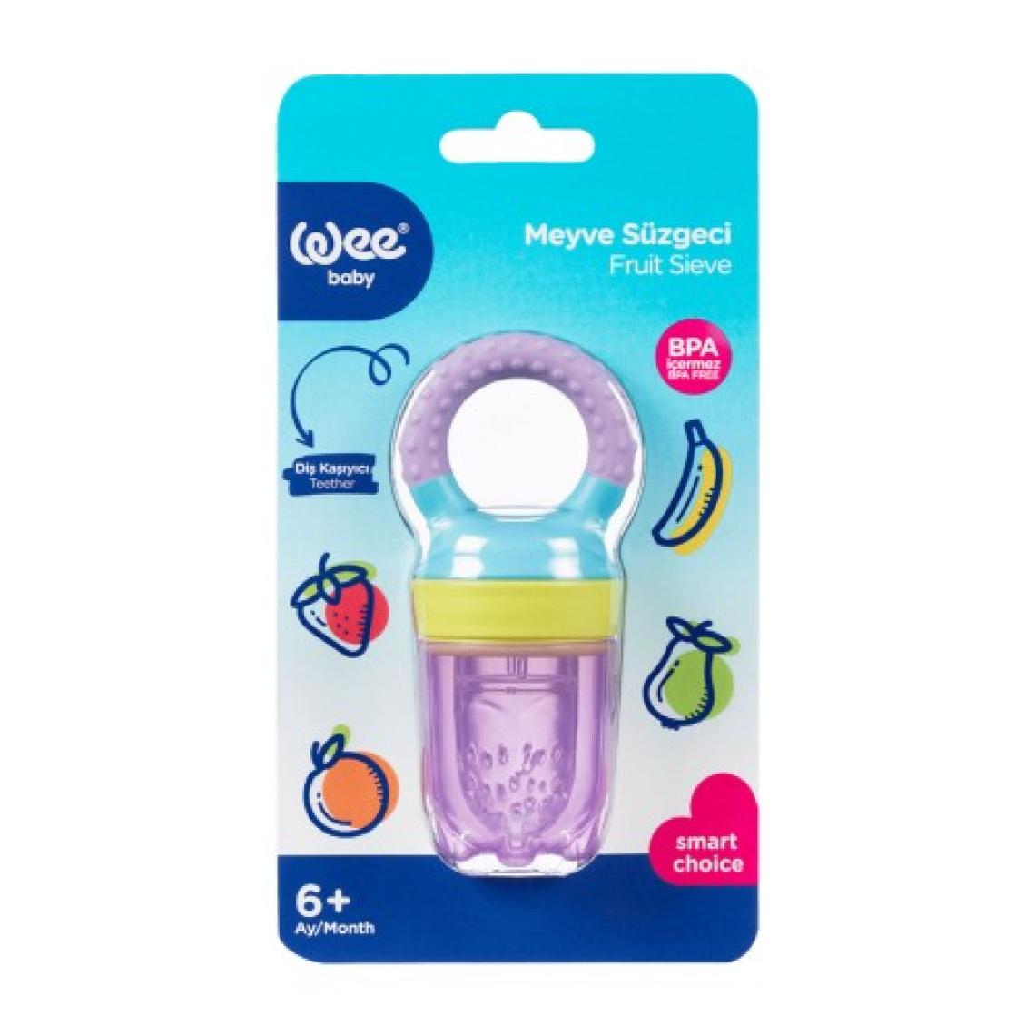 Wee Baby Mor Meyve Süzgeci - Ergonomik Tutma ve Diş Kaşıma Özellikleri ile Sağlıklı Silikon, 6 Aydan İtibaren Bebekler İçin