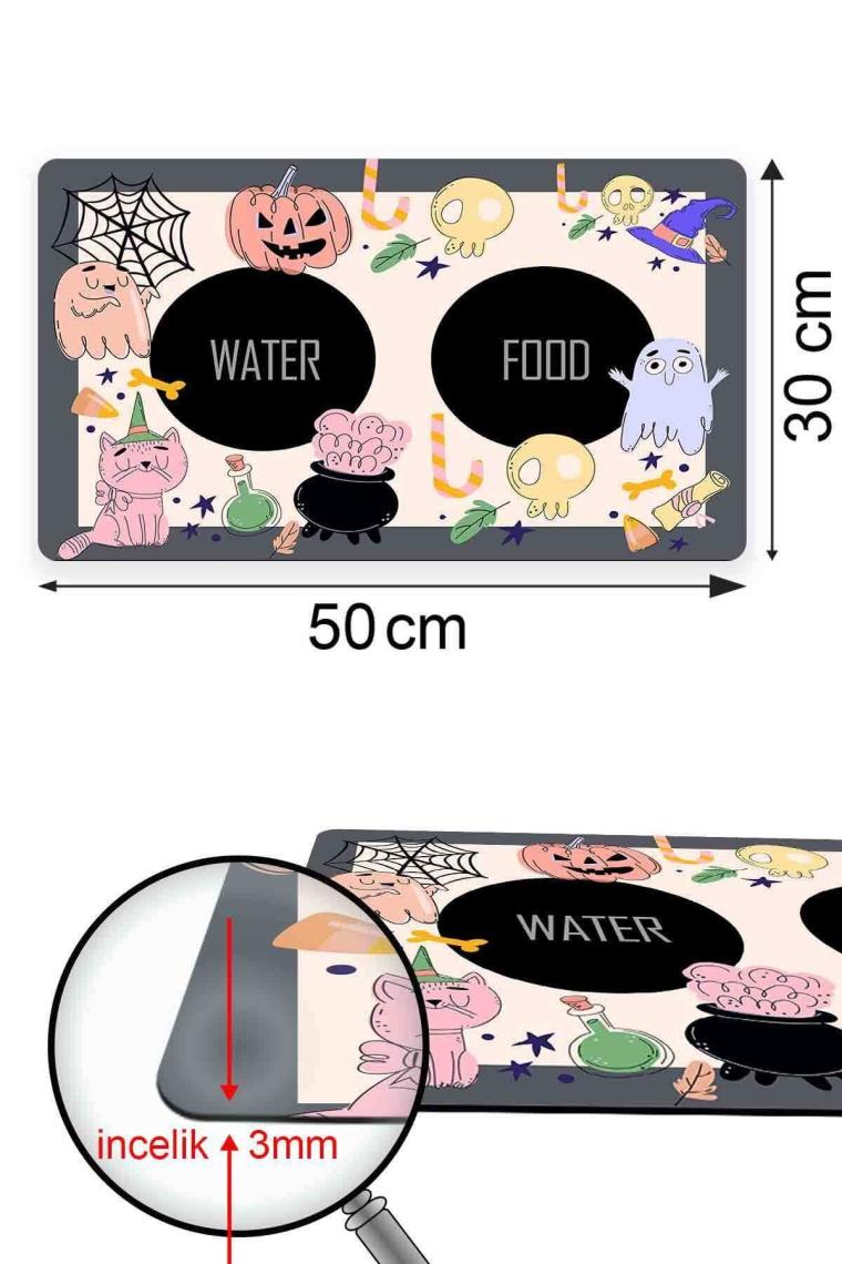 Halloween Kedi Köpek Mama Kabı Altlığı Mama Paspası 50x35cm