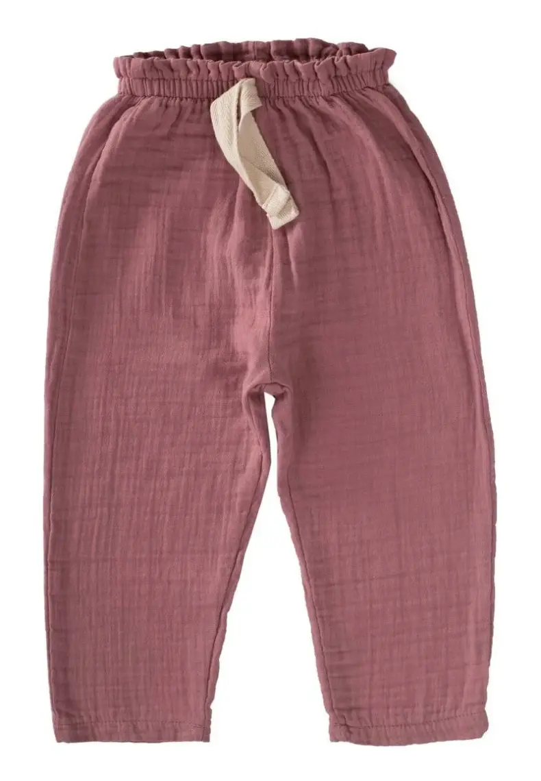 Cigit Beli Fırfırlı Geniş Kesim Müslin Pantolon Bakır