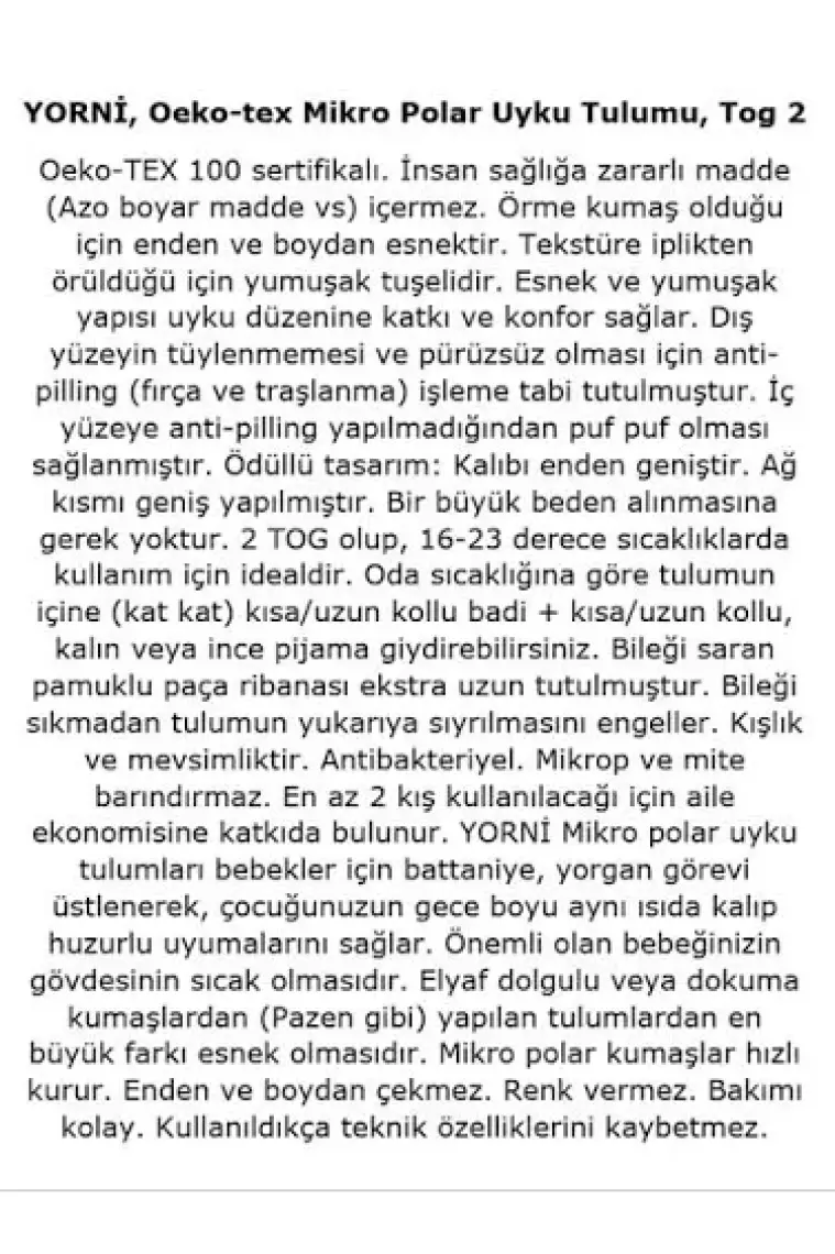 Yorni Ayaklı Oeko-TEX Mikro Polar Uyku Tulumu Space