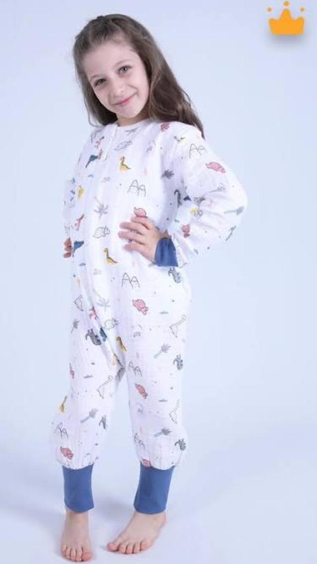 Begisa 2-8 Yaş 1 Tog 4 Katlı Müslin Çocuk Uyku Tulumu Unisex Uzun Kollu Uyku Tulumu