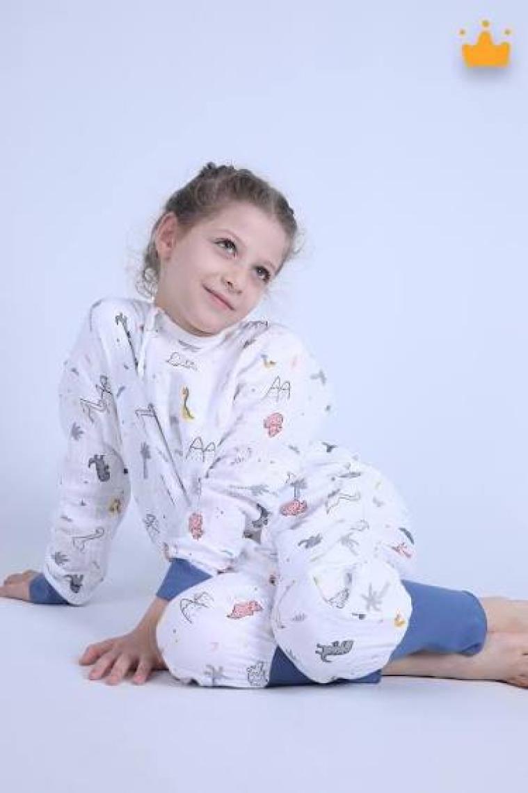Begisa 2-8 Yaş 1 Tog 4 Katlı Müslin Çocuk Uyku Tulumu Unisex Uzun Kollu Uyku Tulumu