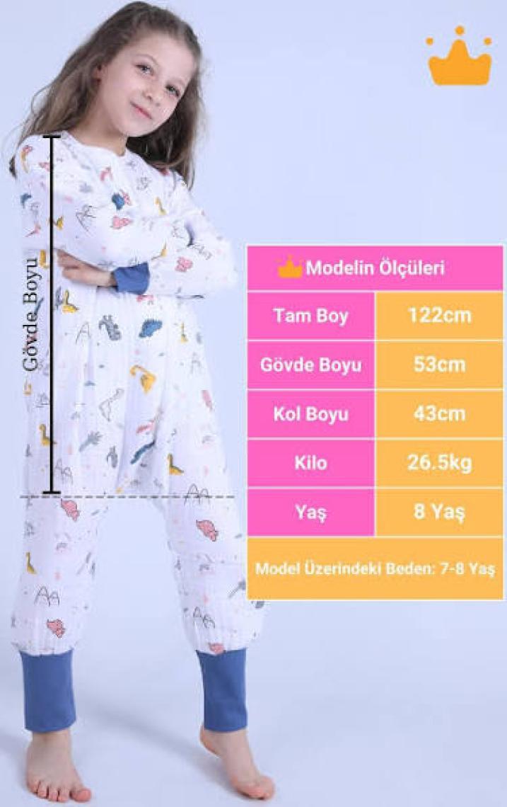 Begisa 2-8 Yaş 1 Tog 4 Katlı Müslin Çocuk Uyku Tulumu Unisex Uzun Kollu Uyku Tulumu