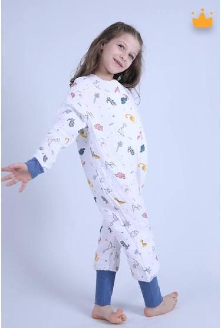 Begisa 2-8 Yaş 1 Tog 4 Katlı Müslin Çocuk Uyku Tulumu Unisex Uzun Kollu Uyku Tulumu