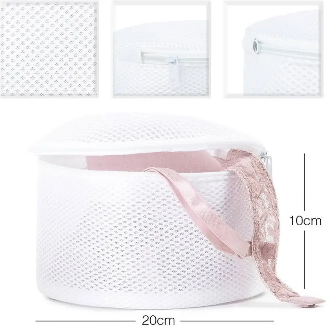Ocean Home Textile Beyaz Fermuarlı İç Çamaşır Yıkama Filesi Torbası 20x10 cm
