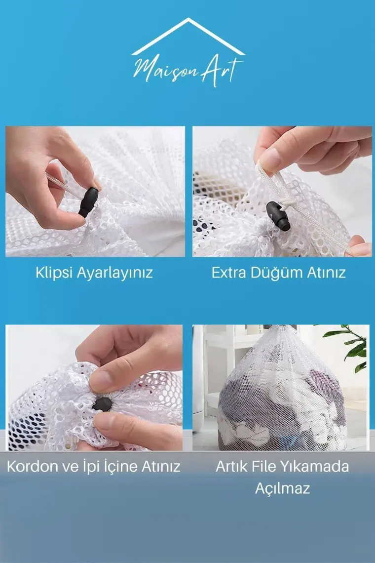 MaisonArt Lbag | Çamaşır Yıkama Filesi Ipli 40X60 cm | Çorap Perde Filesi