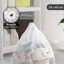 Meleni Home 1 Adet Ipli Çamaşır Yıkama Filesi - Koruyucu Çamaşır Yıkama Torbası 35X45 cm Beyaz