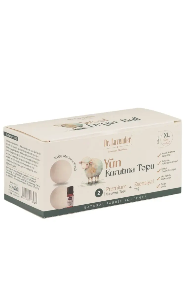 Dr. Lavender Merinos Yünü Xl Boy Çamaşır Kurutma Topu 50 Gr.+ Esansiyel Yağ 10 ml + Lavanta Kesesi