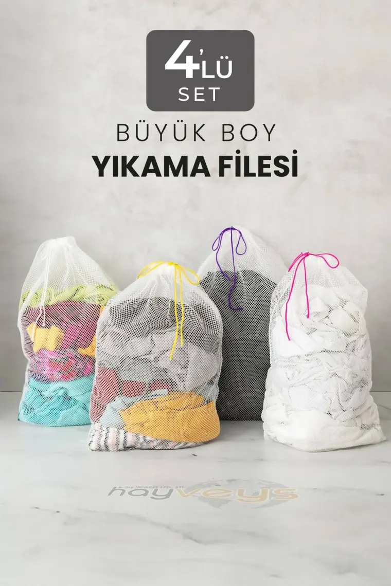 4 Adet Büyük Boy Ipli Çamaşır Yıkama Filesi Hijyen Kıyafet File Torba