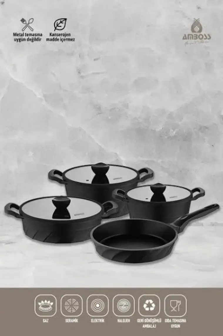 Amboss Kuvars 7 Parça Döküm Set Siyah 8699297000522