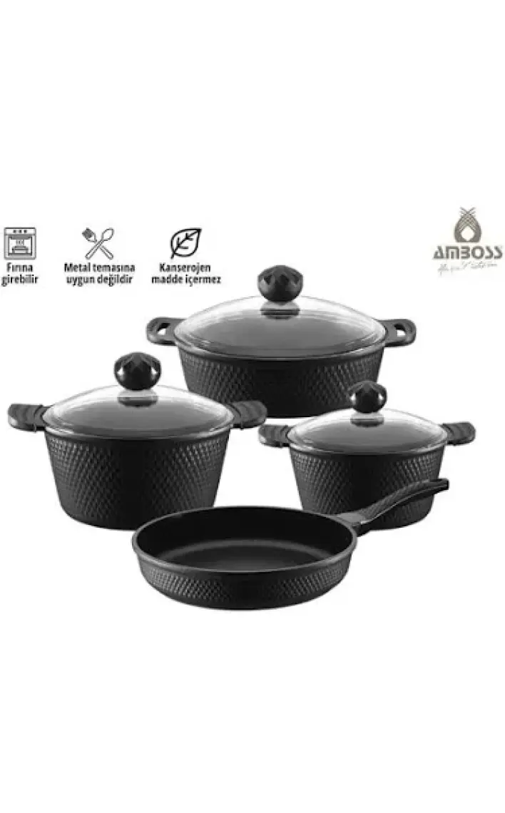 Amboss Kuvars 7 Parça Döküm Set Siyah 8699297000522