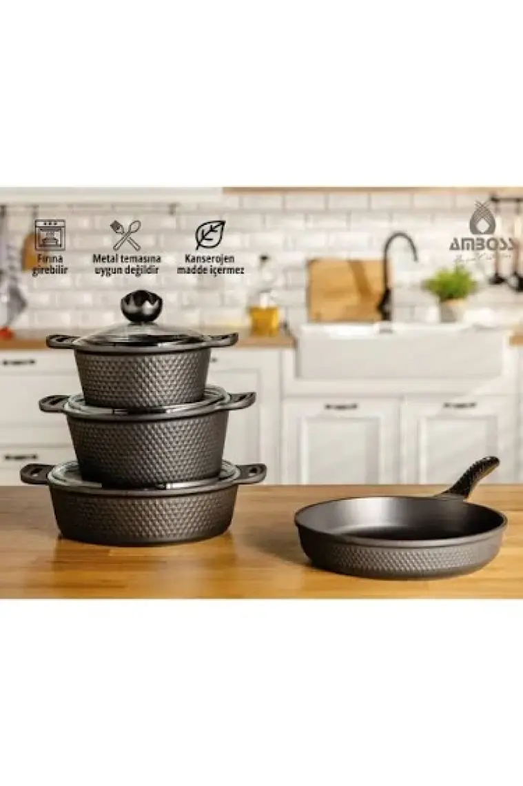 Amboss Kuvars 7 Parça Döküm Set Siyah 8699297000522