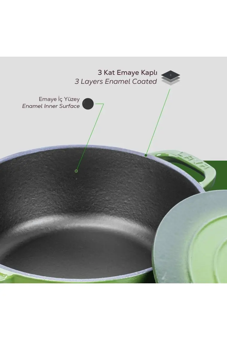 Lava Trendy Yuvarlak Döküm Demir Tencere Çap (Ø) 28 cm Yeşil