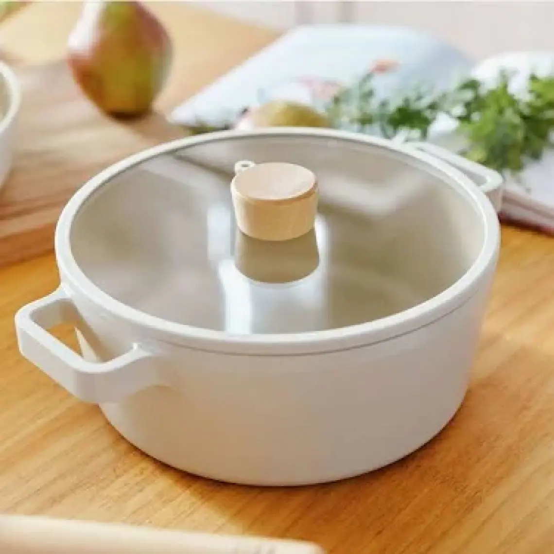 Neoflam Fika Alüminyum Bej Cam Kapaklı Döküm Tencere 18 cm
