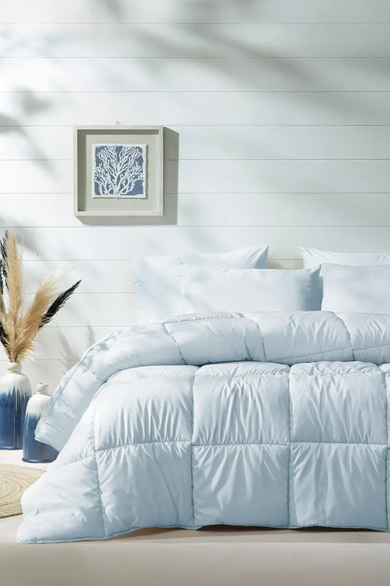 Yataş Bedding Macaron Çift Kişilik Yorgan - Yastık Set - Mavi