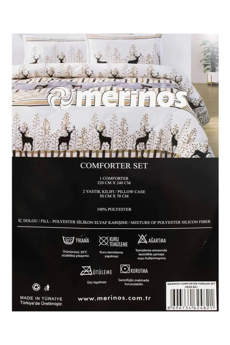Merinos Comforter Yorgan Set Deer Bej Çift Kişilik 220x240 Cm