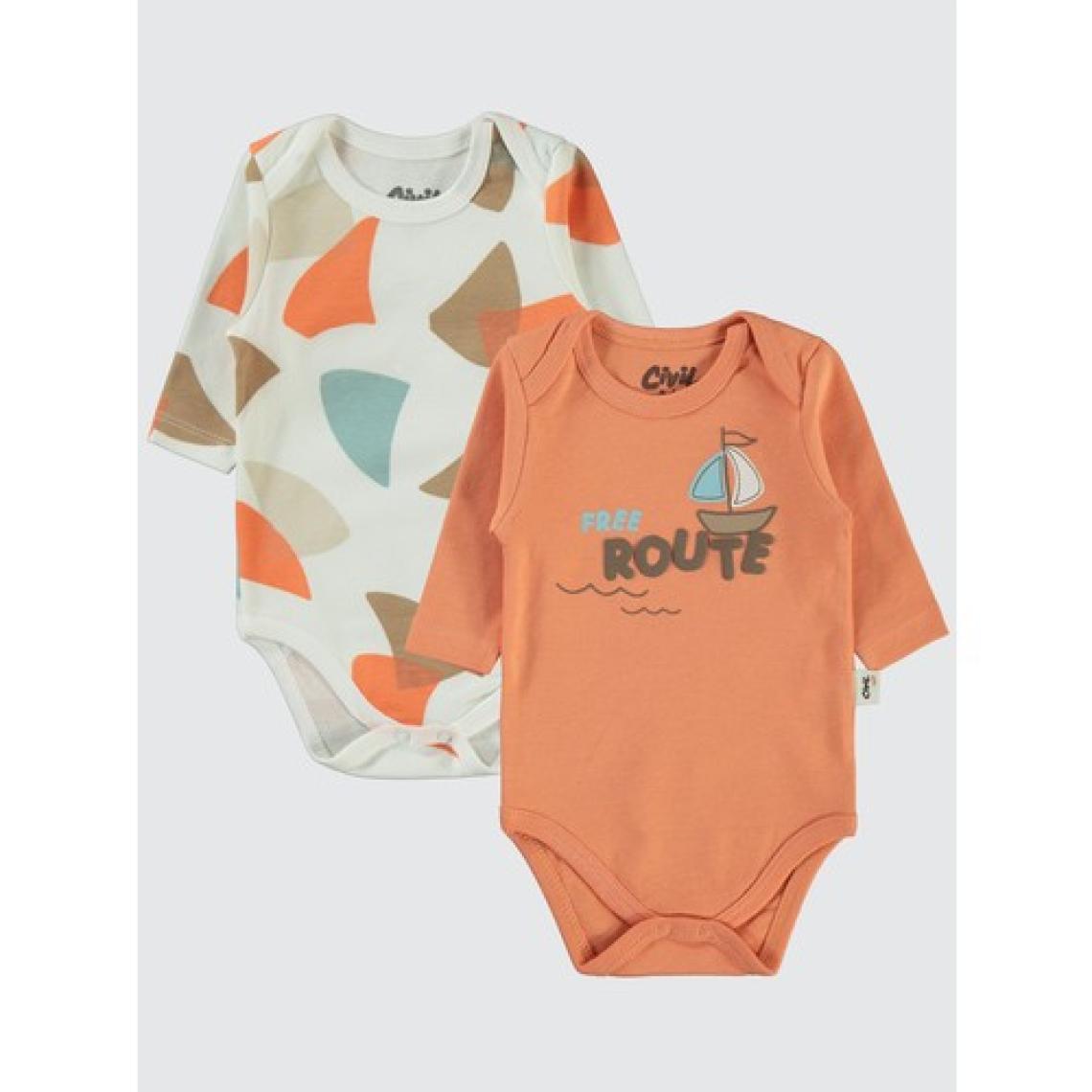 Civil Baby Erkek Bebek 2'li Çıtçıtlı Badi 3-18 Ay Oranj