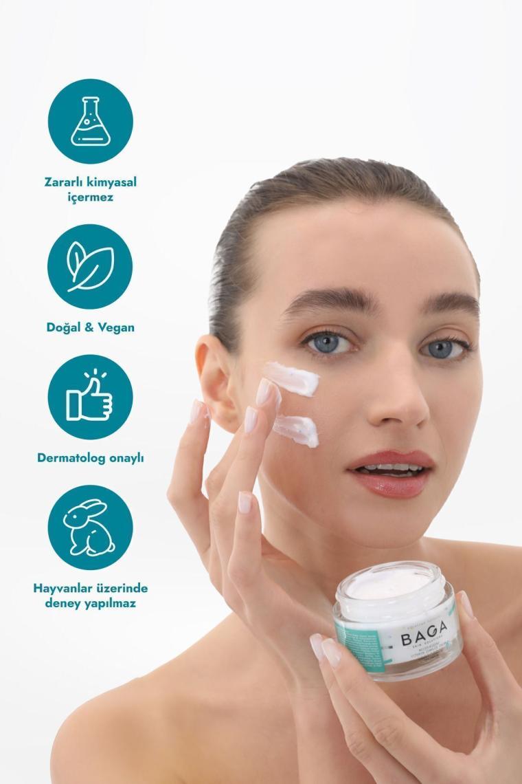 Baga Botoks Etkisi Yaratan C Vitamini ve Peptid İçeren Nemlendirici Krem - 50 ml, Hassas Ciltler için Gözenek Sıkılaştırıcı