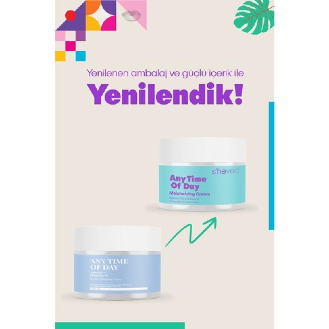 S'he Vec ANY TIME OF DAY-48 Saat Etkili Nemlendirici Krem-5 Kompleks Hyaluronik Asit | Tüm Cilt Tipleri 50ml