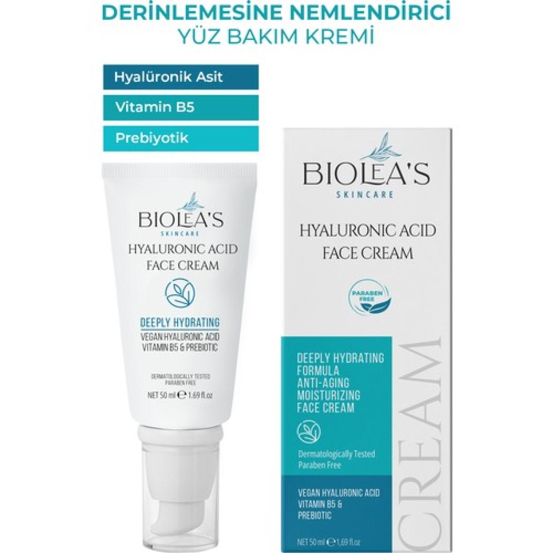Biolea's Derinlemesine Nemlendirici Yüz Bakım Kremi Vegan Hyalurünik Asit+Vitamin B5+Prebiyotik 50 ml