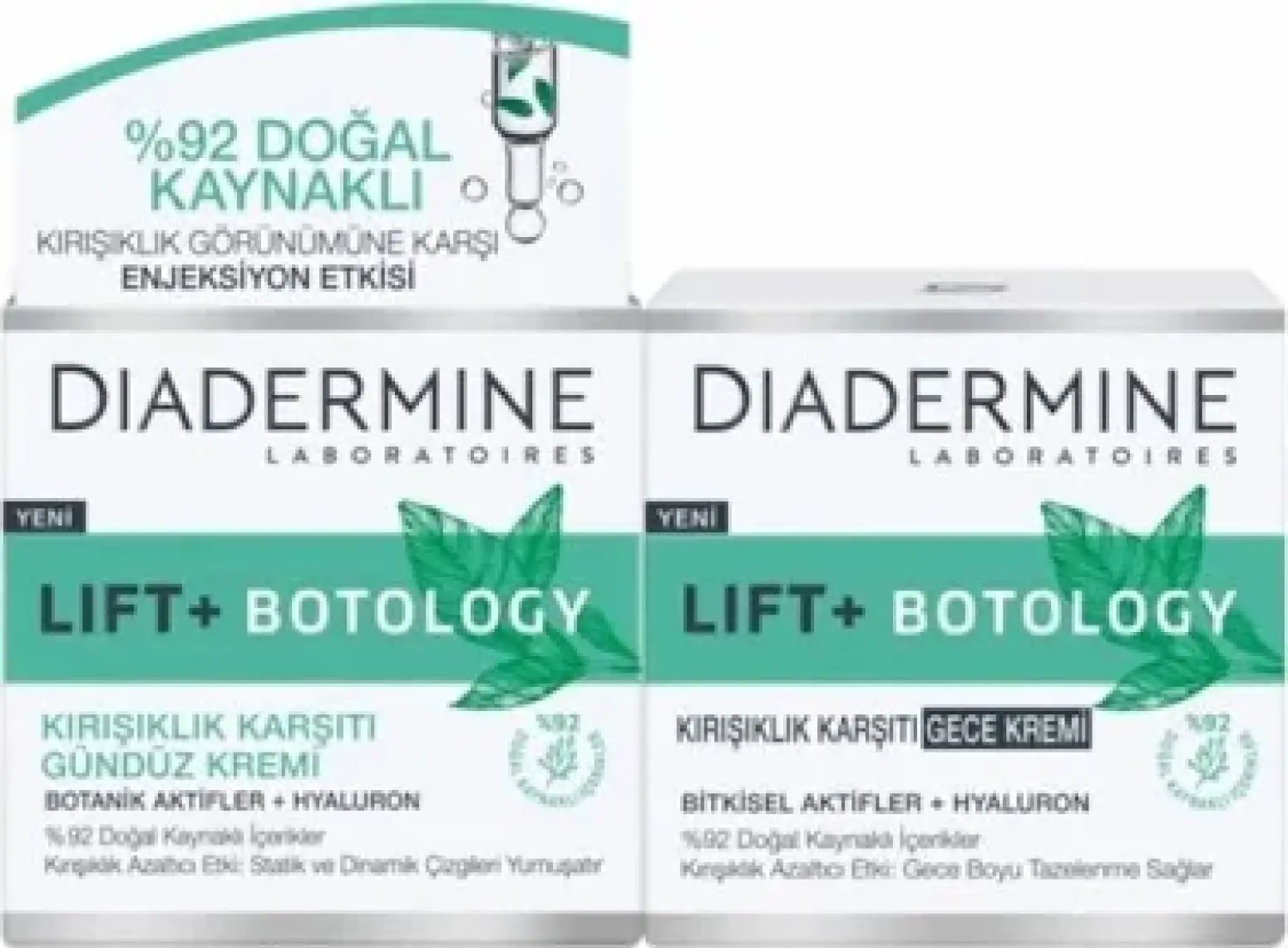Diadermine Lift+ Botology Gündüz ve Gece Kremi - Bitkisel İçerikli Nemlendirici, 2×50 ml, Tüm Cilt Tipleri için Pürüzsüzleştirici Etkili