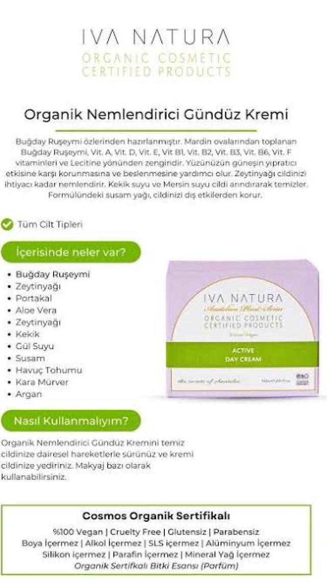Iva Natura Nemlendirici Etkili Gündüz Kremi  Organik sertifikalı