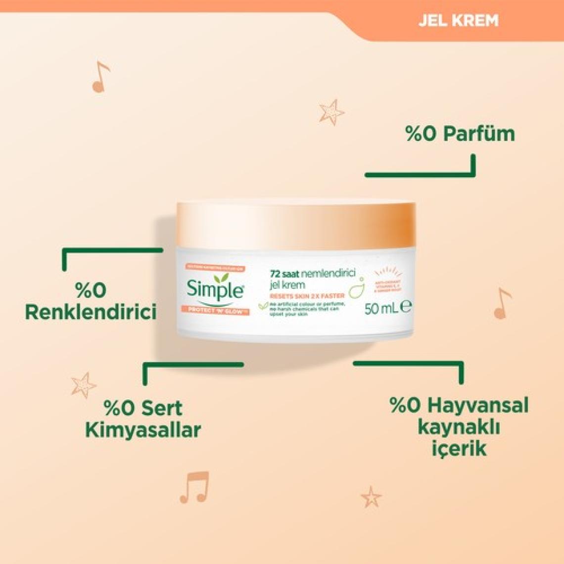 Simple Protect 'N' Glow 72 Saat Nemlendirici Jel Krem Işıltısını Kaybetmiş Ciltler İçin 50 ml
