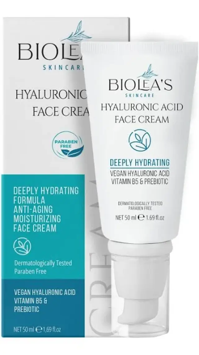 Biolea's Derinlemesine Nemlendirici Yüz Bakım Kremi Vegan Hyalurünik Asit+Vitamin B5+Prebiyotik 50 ml