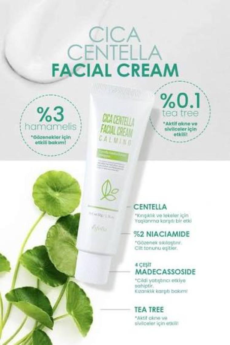 Esfolio 4 Çeşit Madeca Kompleksi Içeren Hassas Cilt Bakım Kremi Cica Centella Facial Cream 50 ml