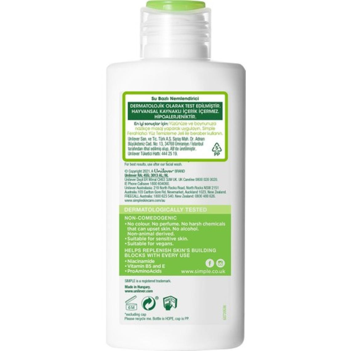 Simple Su Bazlı Nemlendirici 12 Saate Kadar Etklili Hassas Ciltler İçin 125 ml