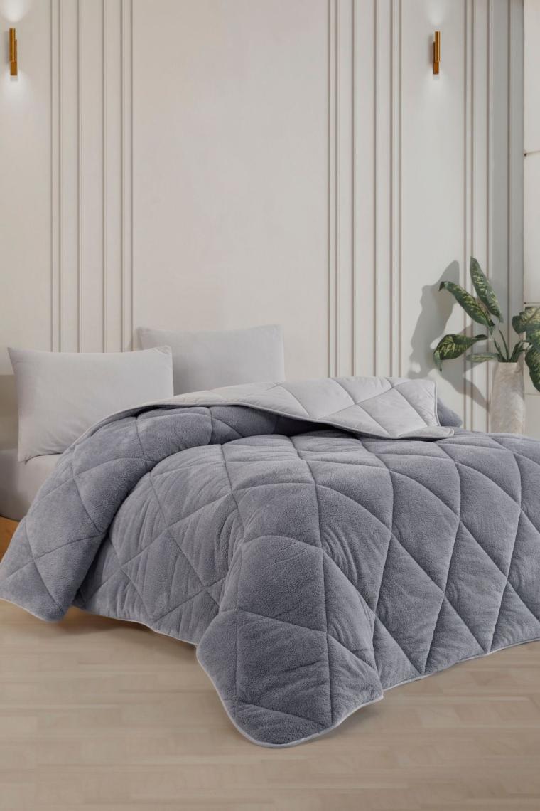 Çift Kişilik Lüx Gri Wellsoft Yorgan Çift Taraflı 195 X 215