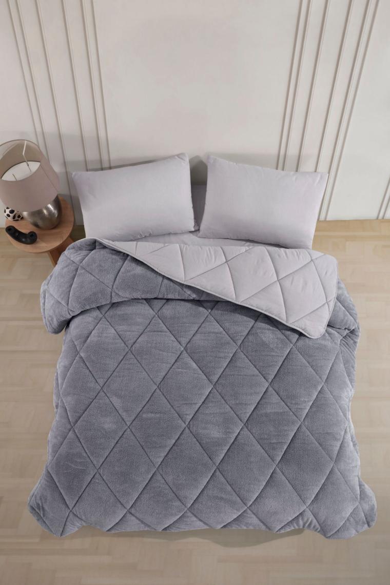 Çift Kişilik Lüx Gri Wellsoft Yorgan Çift Taraflı 195 X 215