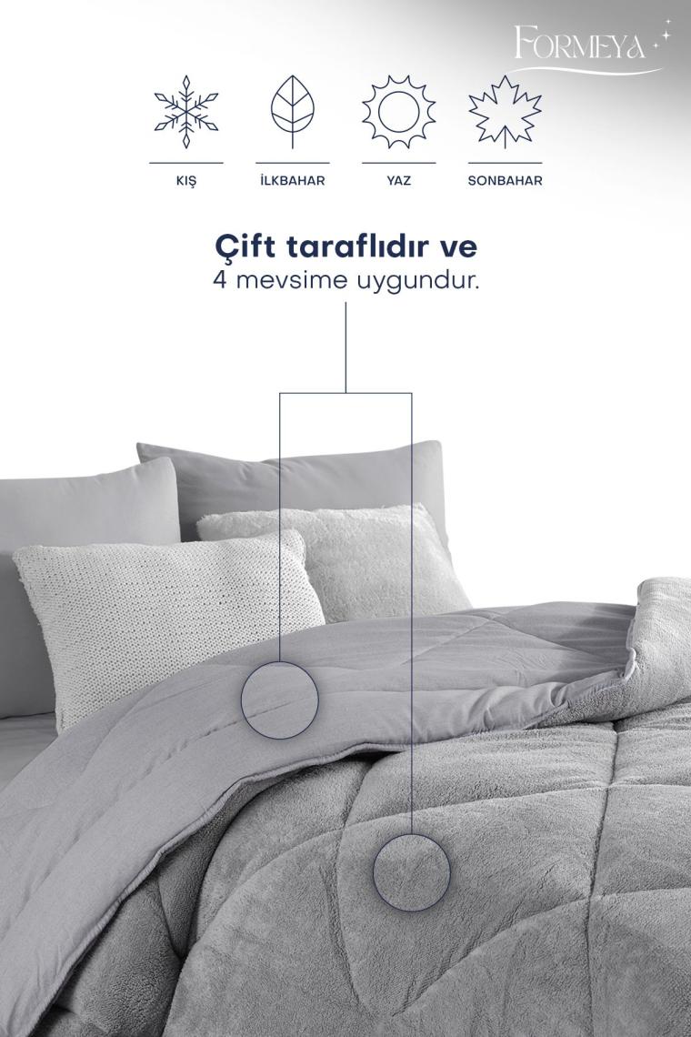 Çift Kişilik Lüx Gri Wellsoft Yorgan Çift Taraflı 195 X 215
