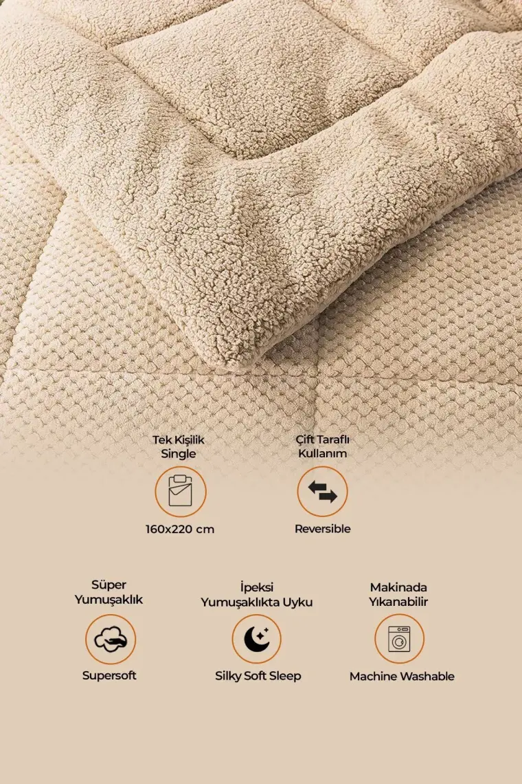 Evlen Home Collection Ultra Yumuşak Tek Kişilik Çift Taraflı Wellsoft Peluş Yorgan Yıkanabilir (Battaniye / Nevresim) 160 x 220 cm
