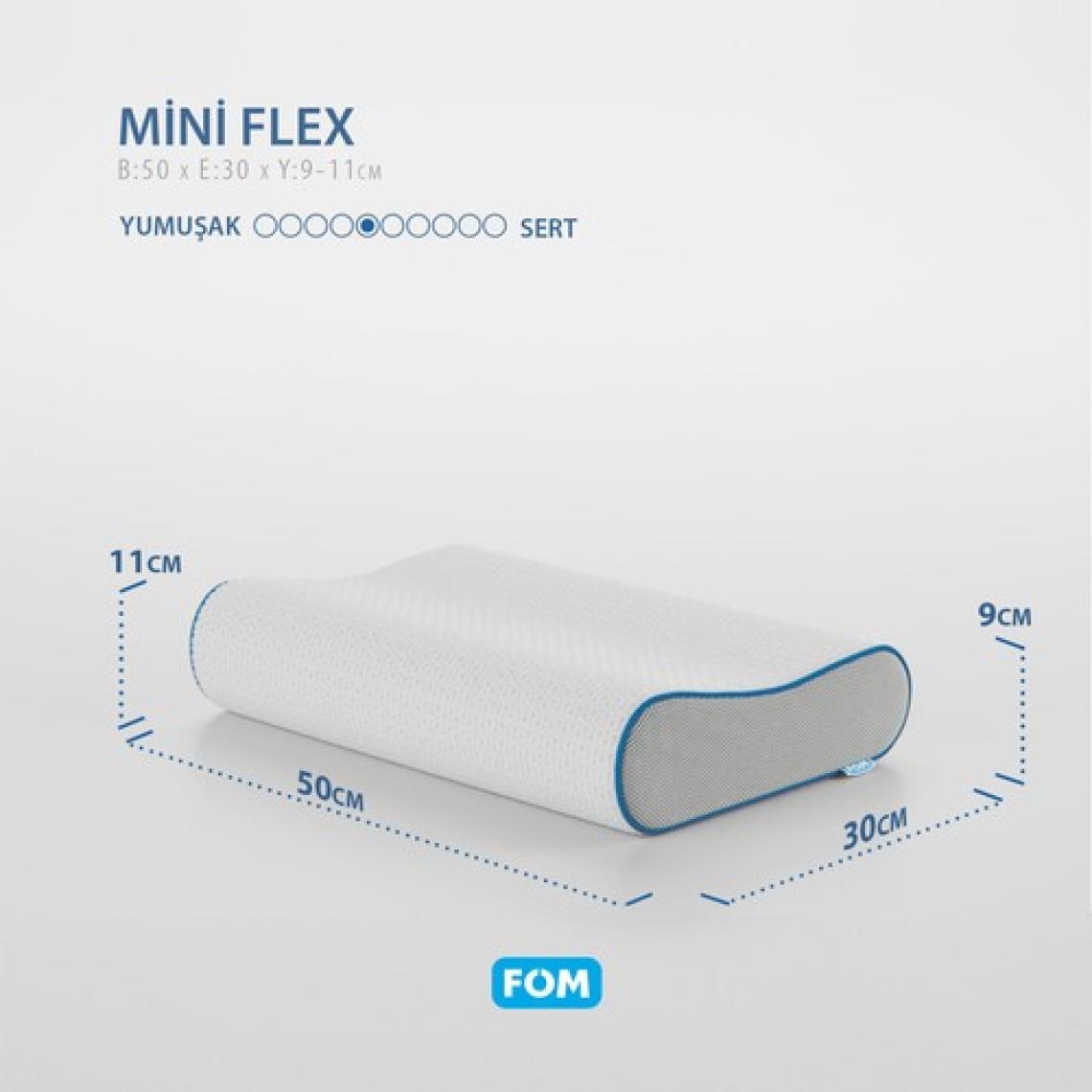 FOM Mini Flex Visco Çocuk Ve Seyahat Uyku Yastık, Ortopedik, 50 X 30 X 11/9, Beyaz