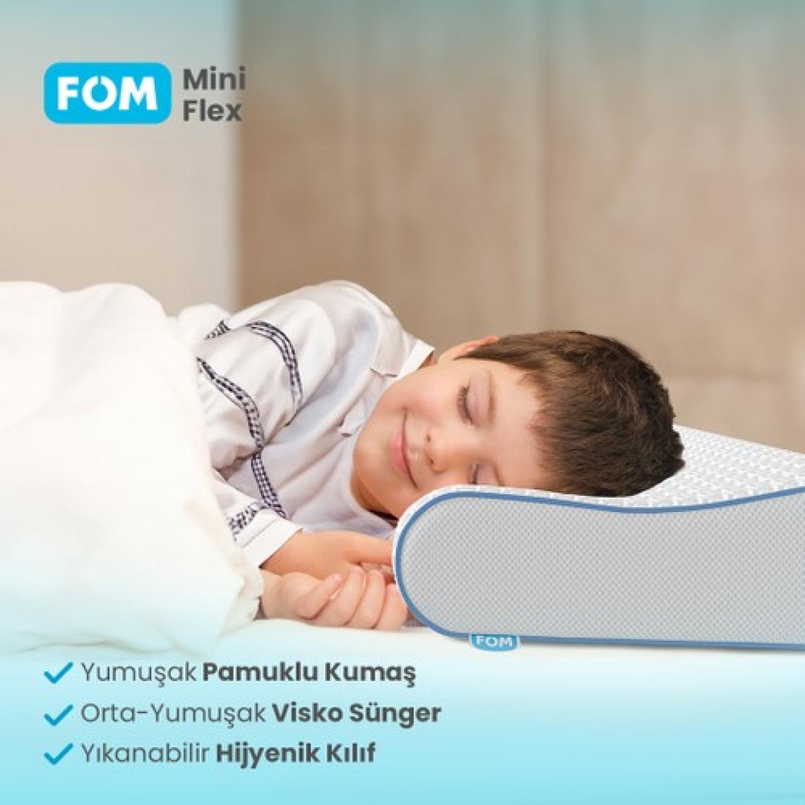 FOM Mini Flex Visco Çocuk Ve Seyahat Uyku Yastık, Ortopedik, 50 X 30 X 11/9, Beyaz