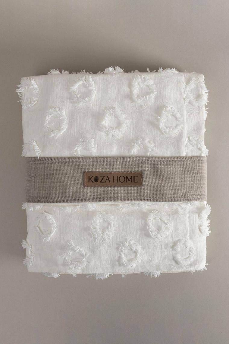 Koza Home Sitra Krem Çift Kişilik Püsküllü Örtüsü 230X250 2 Yastık 50X70 5031