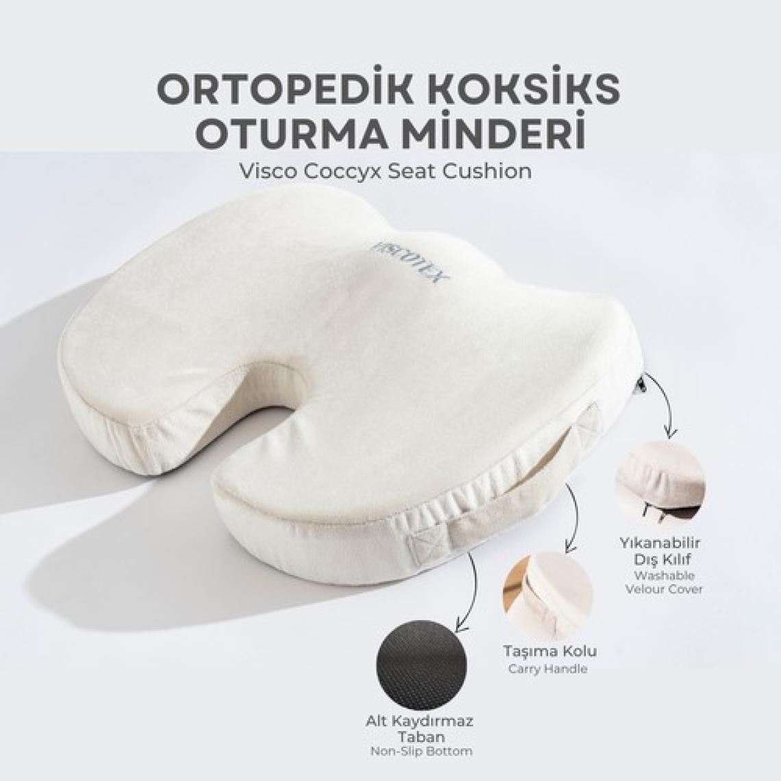 Visco Ortopedik, Kaydırmaz Tabanlı, Ofis, Araba, Koksiks Oturma Minderi, 45X34X7CM