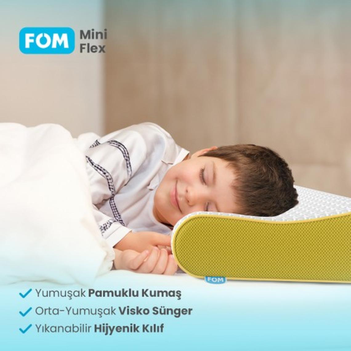 FOM Mini Flex Visco Çocuk Ve Seyahat Uyku Yastık, Ortopedik, 50 X 30 X 11/9, Sarı