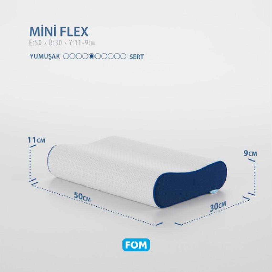 FOM Mini Flex Visco Çocuk Ve Seyahat Uyku Yastık, Ortopedik, 50 X 30 X 11/9, Lacivert